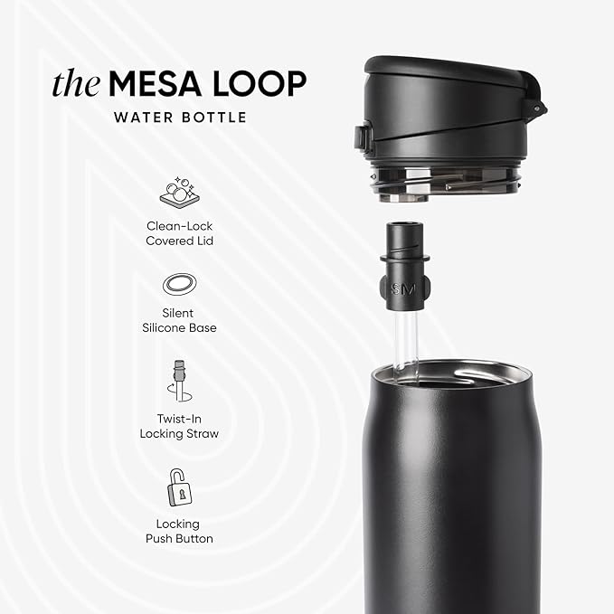 Simple Modern Mesa Loop Water Bottle with Covered Straw and Handle | 30oz Cup Holder Friendly Insulated Stainless Steel Bottles for Travel, Sports and School | Spring Air Pearl SimpleModern