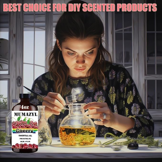 Cherry Essential Oil, Cherry Oil 4 Fl Oz 120ML for Diffuser Humidifier Yoga Cleaning DIY Candle Soap Making Essential Oils - Bloomnest
