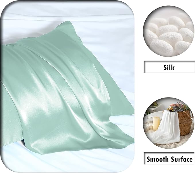 Mulberry Silk Pillowcase for Hair and Skin Pillow Case with Hidden Zipper Soft Breathable Smooth Cooling Silk Pillow Covers for Sleeping (Sage Green, King,1Pcs) - Bloomnest