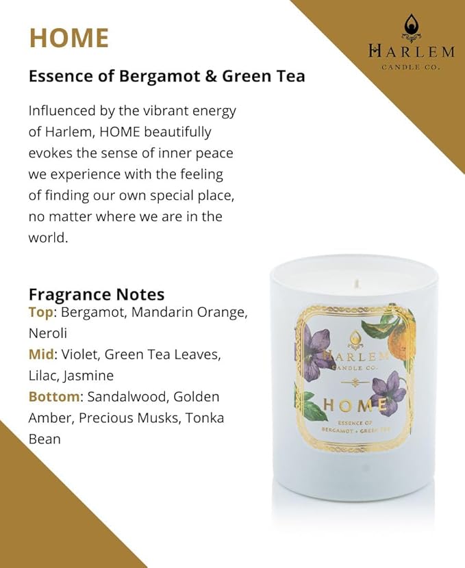 HARLEM CANDLE CO. Home - Luxury Scented Soy Candle, 11 oz - 80-Hour Burn Time | Bergamot, Jasmine, Sandalwood, Mandarin Orange and Green Tea Leaves | Scented Candles for Home - Bloomnest