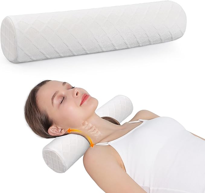 Cozyhealth Cervical Roll Pillow, Medium Soft Memory Foam Neck Round Pillow Cylinder Bolster Pillow for Sleeping, Round Neck Support for Bed, Legs, Back and Yoga (White, Medium - 3.9" H) - Bloomnest
