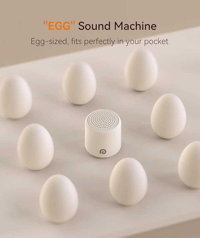 Dreamegg Portable Travel White Noise Machine for Sleep, Features Powerful Battery, Egg-Sized, 16 Nature Sounds, Timer, for Baby Adults Office Privacy Home Gift, Cream