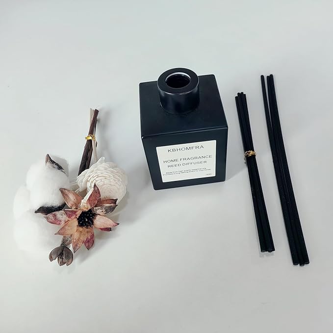 Reed Diffuser Set with Dried Flowers, Jasmine Gardenia Sandalwood Scent, Black Glass Bottle, 5.07fl oz, Aromatherapy Home Fragrance for Bedroom Bathroom (Sandalwood) - Bloomnest
