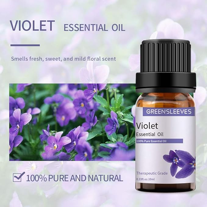 GREENSLEEVES Violet Calendula Essential Oil Set, 2 x 10ml Pure Plant-Based Fragrance Oil for Aromatherapy, Essential Oils for Diffuser, Massage, Bath Bomb, Scented Candle Soap Making GREENSLEEVES