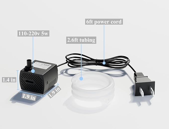alizzy 100GPH Small Submersible Water Pump(360L/H, 5w), Ultra Quiet Water Fountain Pump with 3ft. High Lift and 6ft. power cord for Aquarium, Fish Tank, Water Feature, Pet Fountain and Hydroponics - Bloomnest