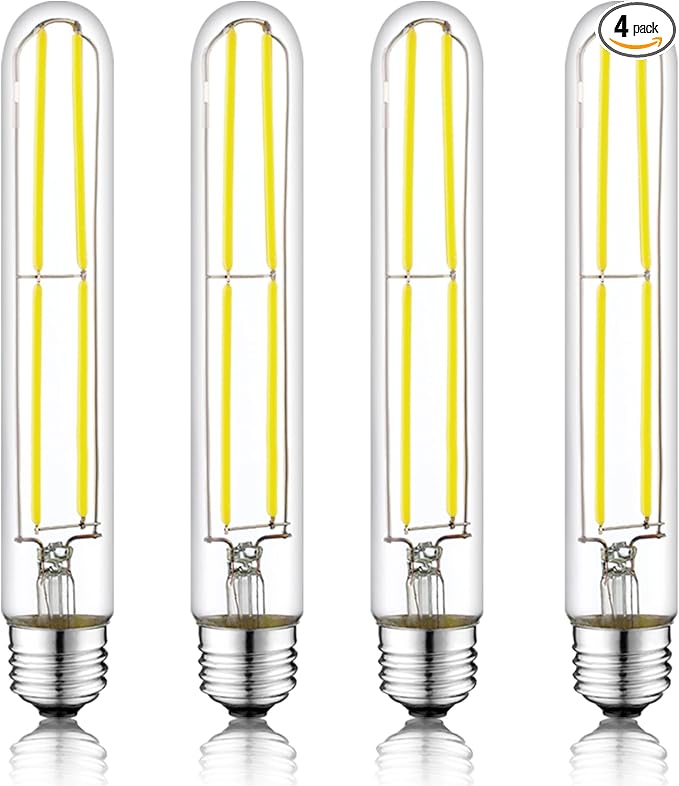 7.3 Inch E26 Led Bulb 6W Dimmable, 6000K Cool White Edison Bulbs 800LM, Equal 80 Watt Tubular T10 T9 Long Clear Glass Light Bulb for Rustic Pendant Industrial Pipe Wall Sconces - 4Pack - Bloomnest