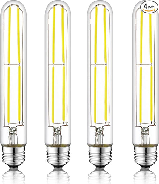 7.3 Inch E26 Led Bulb 6W Dimmable, 5000K Daylight Edison Bulbs 800LM, Equal 80 Watt Tubular T10 T9 Long Clear Glass Light Bulb for Rustic Pendant Industrial Pipe Wall Sconces - 4Pack - Bloomnest