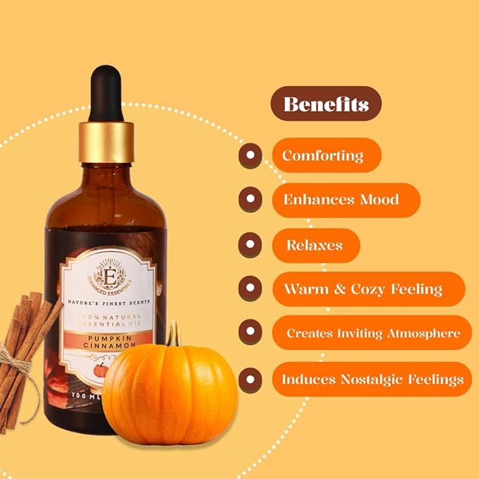 Luxurious Pumpkin Cinnamon Fragrance Oil by Enhanced Essentials|Holiday Mood Aromatic Oil for Diffuser,Laundry, Aromatherapy,Perfume,Gifting,Soap & Candle Making|with Glass Dropper|100 ml Bloomnest