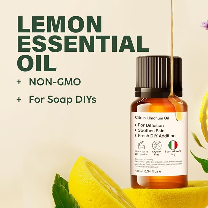 KUKKA Lemon Essential Oils - 0.34 Fl Oz - for Hair, Skin, Diffuser, Aromatherapy & DIY Soap Making Scent - Bloomnest