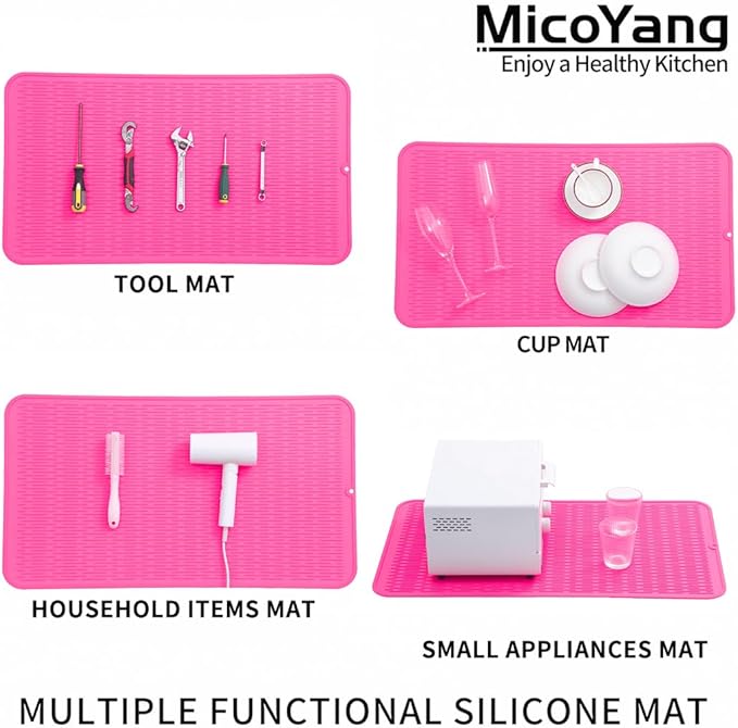 Silicone Dish Drying Mat for Multiple Usage,Easy clean,Eco-friendly,Heat-resistant Silicone Mat for Kitchen Counter or Sink,Refrigerator or Drawer Liner Rose 4XL 32 inches x 18 inches - Bloomnest