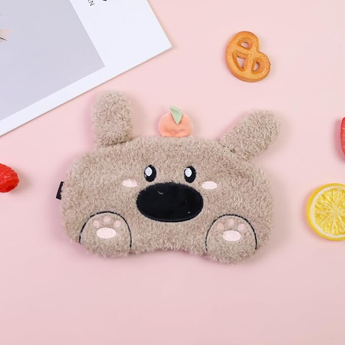 Cute Sleeping Mask, Cat Soft Plush Fluffy Sleep Mask Funny Cartoon Kittens Dog Blindfold Novelty Eye Cover Eyeshade Shade for Kids Girls and Adult Travel (White+Brown) - Bloomnest