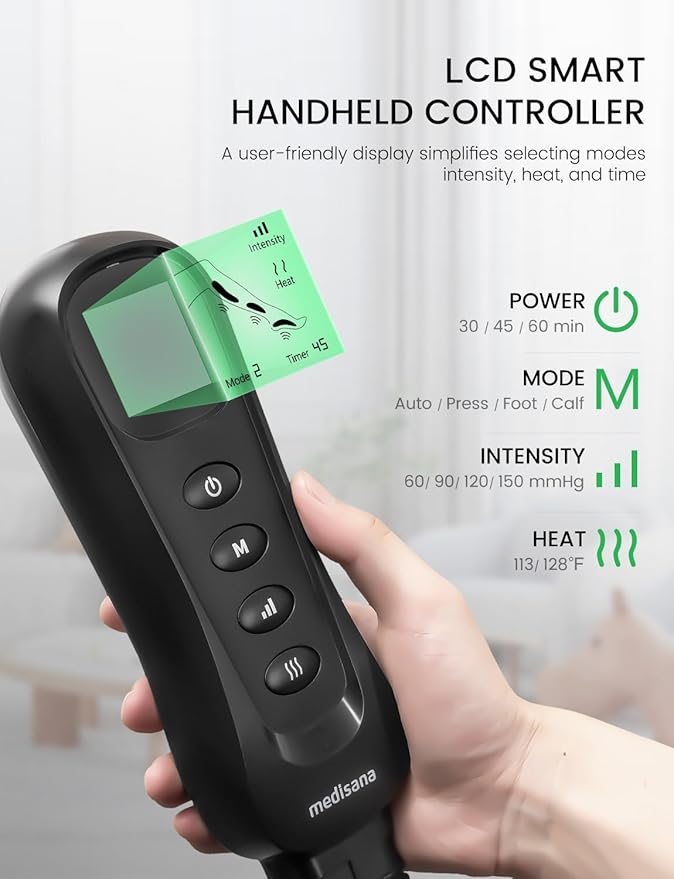 Medisana Leg Massagers with Heat and Compression, Leg Massager for Circulation and Pain Relief, Foot and Calf Massager Machine for Edema, Relax Recover-Birthday Gifts for Dad Men Mom Women