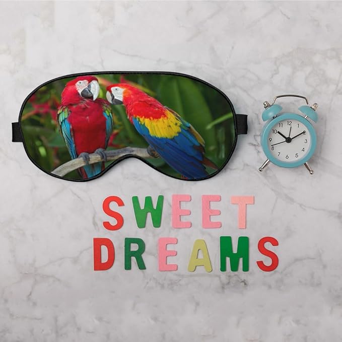 Macaws Parrot Silk Sleep Mask Tree Branch Bright Bird Tropical Eye Mask Sleeping Eye Sleep Shade Cover for Men Women Boy Girl Airplane Travel Rest with Elastic Strap - Bloomnest