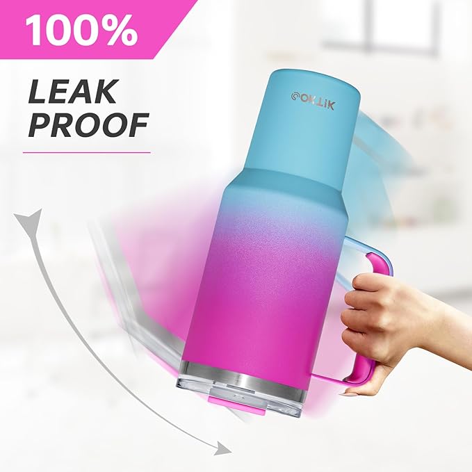 COKTIK 40 oz Tumbler With Handle and Straw Lid, Vacuum Insulated Travel Coffee Mug Stainless Steel Insulated Cup for Beverages, Leak-proof, Cupholder Friendly (Rose Plum) - Bloomnest