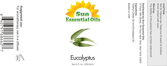 Sun Essentials Oils - 8 oz Eucalyptus Essential Oil with Dropper for Diffuser, Skin, Aromatherapy Massage, Humidifier, Scent for Candle, Lotion & Soap Making at Home, Fragrance for Room - Bloomnest