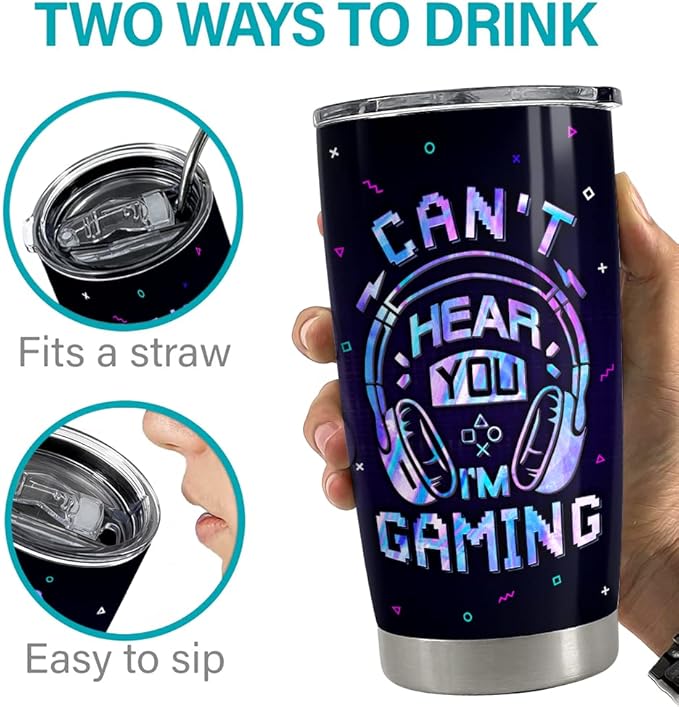 SANDJEST Personalized Gamer Tumbler Can't Hear You I'm Gaming 20oz 30oz Tumbler with Lid Gift for Boys Men Game Lover on Birthday - Bloomnest