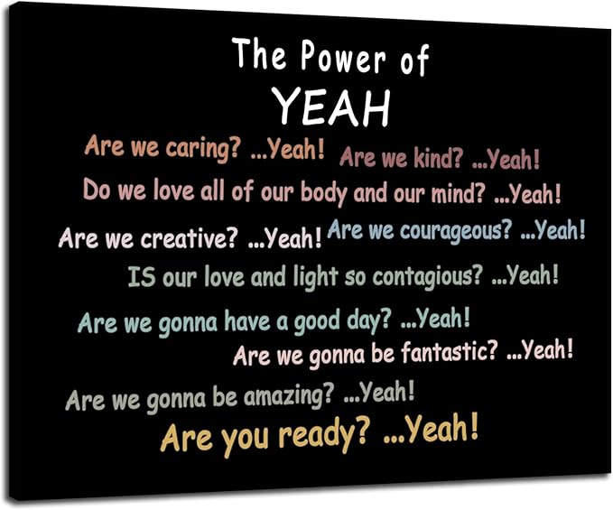 Inspirational Poster “The Power of Yeah” Motivational Wall Decor Positive Psychological Suggestion Q&A for Bedroom School Children's Room Psychotherapy Room Framed Ready to Hang [30" W X 40" H] - Bloomnest