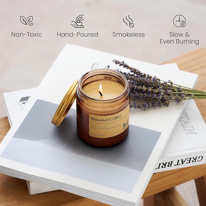 M&SENSE Roasted Coffee Candles for Home Scented Aromatherapy Candle Gift Set for Women and Men,7.05oz Soy Wax Long Lasting Amber Jar Candles Gift for Birthday Housewarming Mother's Valentine Day - Bloomnest