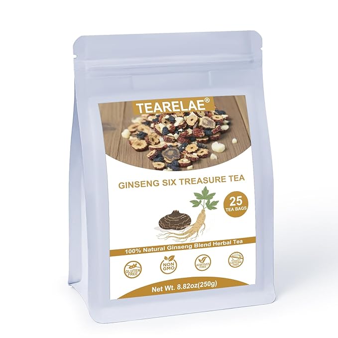TEARELAE - Ginseng Six Treasure Tea - 10g x 25 Count - Traditional Chinese Herbal Tea for Health Support, 7 Precious Ingredients - Natural Herbal Blend for Daily Wellness - Caffeine-free - Bloomnest