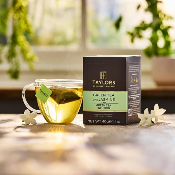 Taylors of Harrogate Green Tea with Jasmine, Individually Wrapped Bags, 20 Count (Pack of 1), Delicate, Floral & Sweet, Caffeinated, Enjoy Hot or Iced, 20 Teabags - Bloomnest