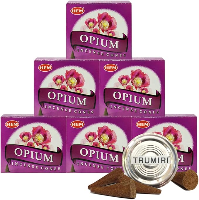 TRUMIRI Incense Cone Holder Bundle with Hem Opium Incense Cones - Pack of 6 (Approx 60 Cones) TRUMIRI