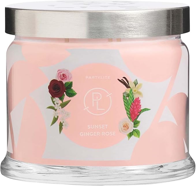 PartyLite Scented Jar Candle, Bergamot and Ginger Blossoms with Jasmine and Rose Scent, 3-Wick Aromatherapy with 25-45 Hours of Burn Time, Ideal for Home Decor, Holiday Gifting and Celebration - Bloomnest