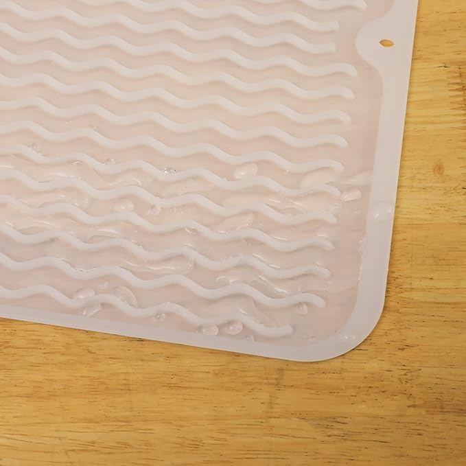 Silicone Dish Drying Mat for Multiple Usage,Easy clean,Eco-friendly,Heat-resistant Silicone Mat for Kitchen Counter or Sink,Refrigerator or Drawer liner Translucent M 12 inches x 12 inches - Bloomnest