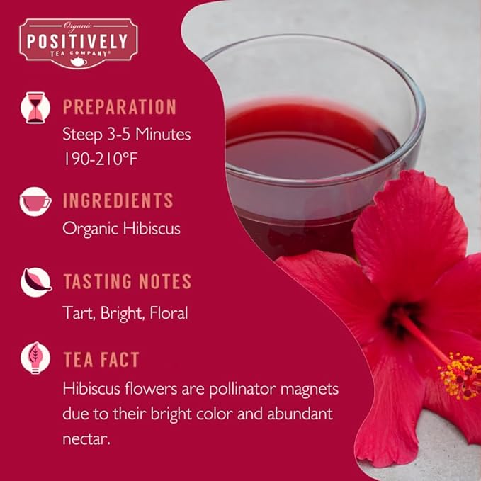 Organic Positively Tea Company, Hibiscus Herbal Tea Bags, 100 Count, Eco-Friendly Tea Bags, Non-GMO - Bloomnest