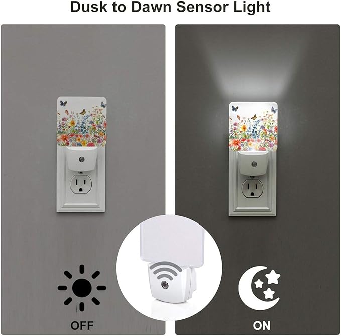 Led Night Light, Floral Plants Decorative Plug in Nightlights,with Smart Auto Dusk to Dawn Night Light for Bedroom, Kitchen, Nursery, Bathroom - Bloomnest