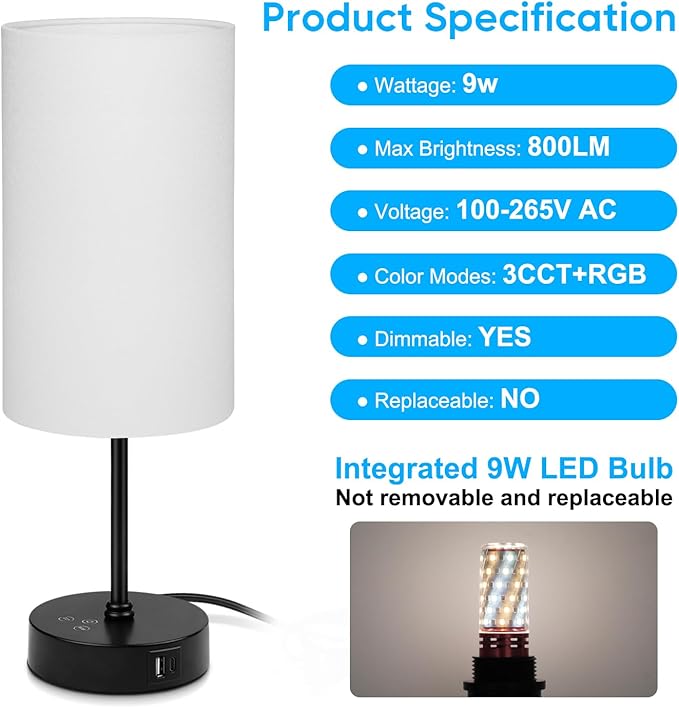 Unicozin 17Inch Table Lamp, 3 CCT 3000K/4500K/6500K & RGB Color Changing, Stepless Dimmable Bedside Lamp for Reading, Ambience Nightstand Light for Home Decor Party, White Shade - Bloomnest
