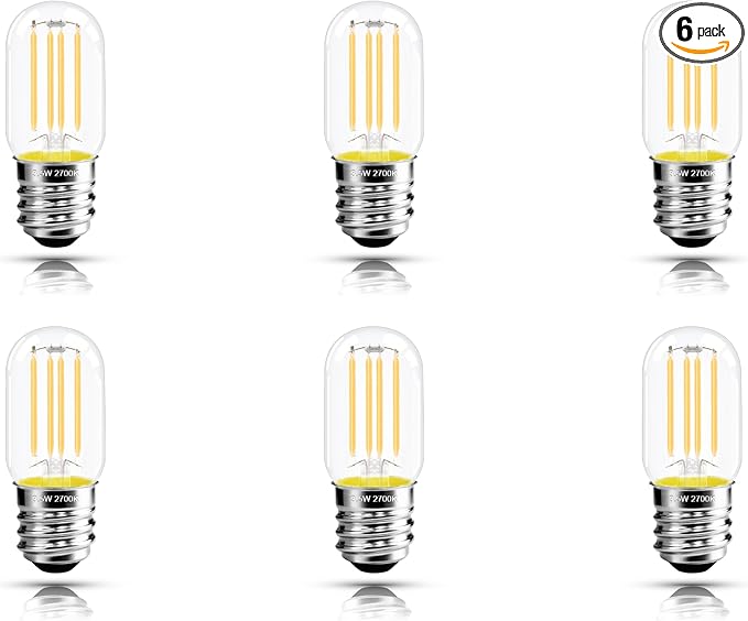 2.5 Inch E17 Intermediate Base LED Filament Bulb 360 Lumens, 2700K Soft White Dimmable Appliance Bulb AC 120V, UL Certified T8 Microwave Light Bulbs Under Hood for Refrigerator Stove 6Pack - Bloomnest