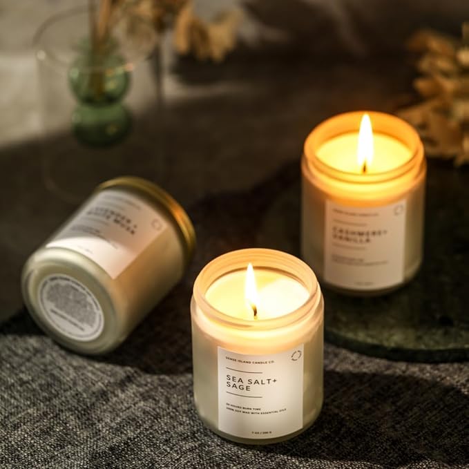 SENSE ISLAND Frosted Fir and Sage Scented Candle for Home Scented, Natural Soy Wax 50 Hrs Burn Time Highly Scented Candle Gifts for Women and Men - Bloomnest