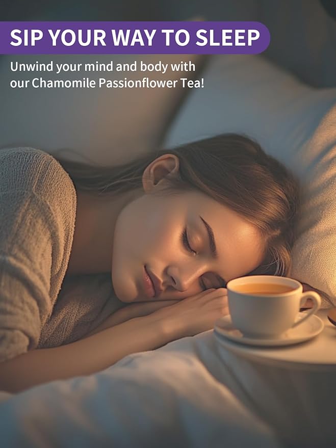 TeeLux Chamomile Passionflower Tea, Caffeine Free Tea with Lemon Balm, Spearmint, Valerian Root, Lavender, Soothing & Smooth Taste, 50 Count - Bloomnest