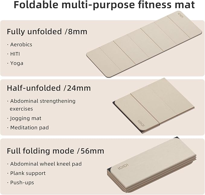 Foldable Yoga Mat Extra Thick 0.32 Inches Eco-Friendly POE Material, Non-Slip Design Fitness Mats, Multi-Purpose Workout Mats For Studio or Home Use (71 x 24 x 0.32 inches） - Bloomnest