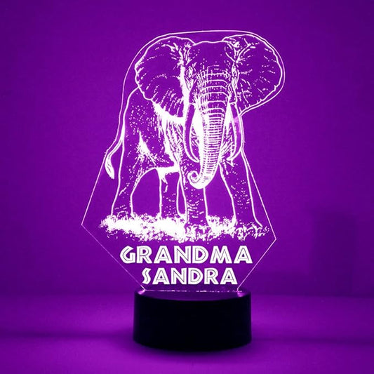 MMS Elephant LED Night Light Lamp, Personalized with Your Name or Text, Remote Control with 16 Colors, 4 Light Modes, Customized Gift LED Lamp Sign Display Lights Up, USB Cord or Battery - Bloomnest