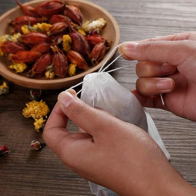 TamBee 100 Pack Disposable Tea Filter Bags Tea infusers 4" x 6" Empty Muslin Drawstring Seal Filter Tea Bags Drawstring Herb Loose Tea bag for Brew Tea Cold Brew Coffee（4" x 6" /10 x 15cm） - Bloomnest