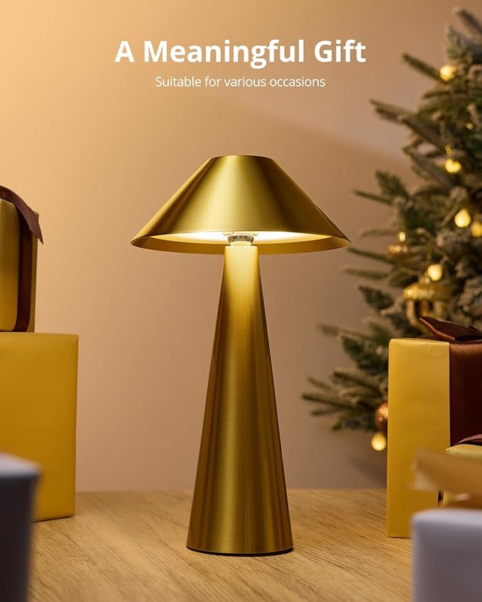 Bojim Rechargeable Cordless Table Lamp, Gold LED Battery Operated Wireless Table Lights, Touch for 3 Color Dimmable, IP54 Waterproof for Restaurant, Dining, Outdoor, Patio, Outside - Bloomnest