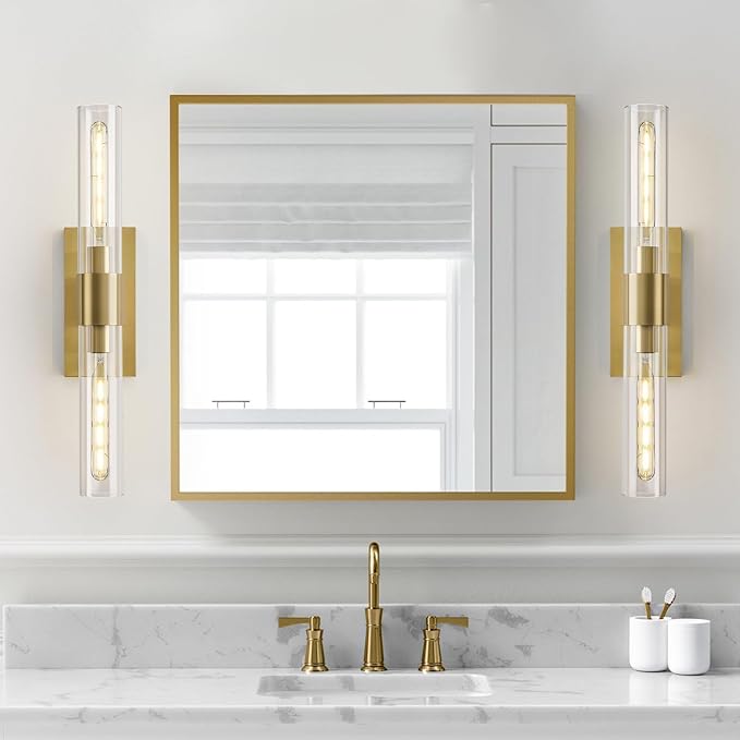 Gold Bathroom Vanity Lights Over Mirror,Modern Wall Light Fixture Sconce with Clear Glass for Bedroom,Bathroom,Hallway. - Bloomnest