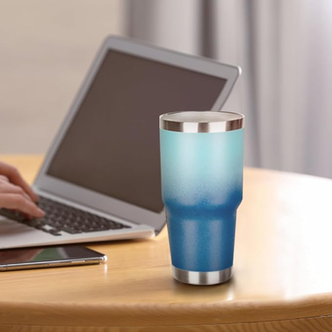 30 oz Tumbler with Lids and Straws Double Wall Vacuum Insulated Tumbler Cup,Stainless Steel Leak-proof Thermal Tumbler Travel Coffee Mug for Cold and Hot Drinks,Gradient Blue - Bloomnest