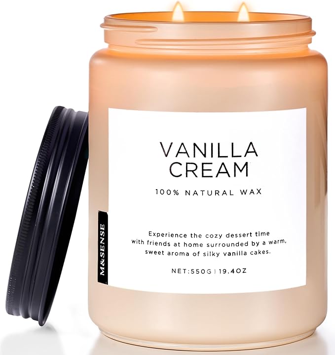 M&SENSE Vanilla Soy Candles, Large 19.4oz Non Toxic 110 Hours Burning Time 100% Natural Organic Soy Wax Candle, Relaxing Aromatherapy Scented Housewarming Gift for Women and Men - Bloomnest