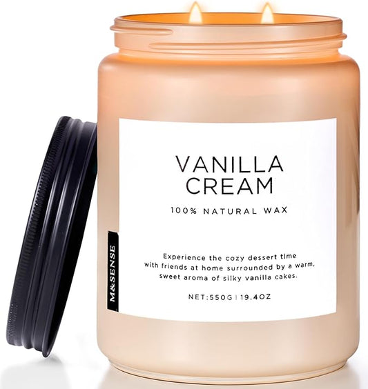 M&SENSE Vanilla Soy Candles, Large 19.4oz Non Toxic 110 Hours Burning Time 100% Natural Organic Soy Wax Candle, Relaxing Aromatherapy Scented Housewarming Gift for Women and Men - Bloomnest