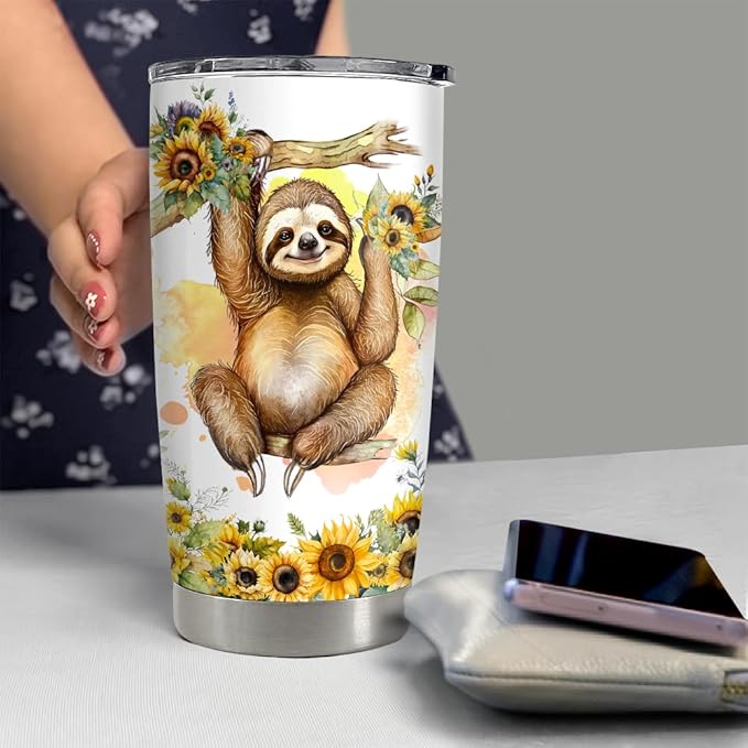 SANDJEST Sloth Tumbler 20oz Girl Loves Sloths Stainless Steel Insulated Tumblers Coffee Travel Mug Cup Gift for Women Girls Teen Birthday Christmas - Bloomnest