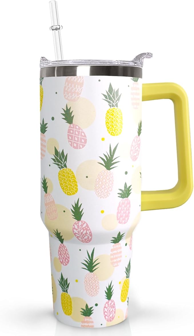 Ceovfoi 40 Oz Pineapple Coffee Travel Mug Cup Water Bottle Tumbler With Handle,Pineapple Decor,Gifts for Women - Bloomnest