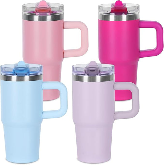 14 oz Tumbler for kids with Detachable Flip Straw Lid & handle, 100% Leak Proof 14 oz mini cup, Stainless Steel Vacuum Insulated Tumbler, Keep Cold or Hot (Pink, Hot Pink, Sky Blue, Lavender Purple) - Bloomnest