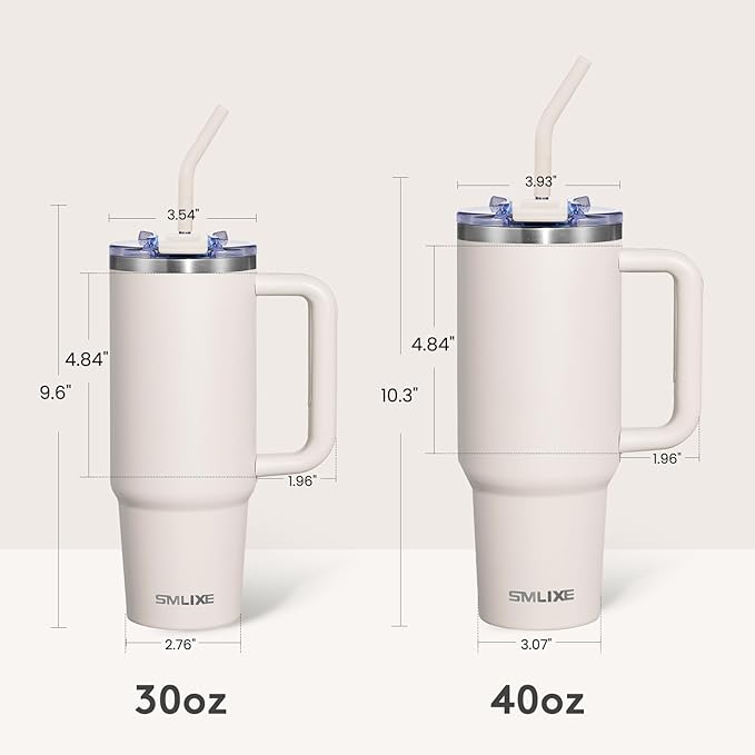30 oz Tumbler with Handle, Tumbler with Lid and Straw, Double Wall Vacuum Insulated Travel Mug Stainless Steel Tumbler for Hot and Cold, Cupholder Friendly (Almond Birch) - Bloomnest