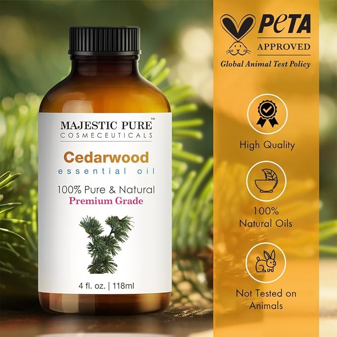 Majestic Pure Cedarwood Essential Oil with Glass Dropper - Huge 4 Fl Oz - 100% Pure and Natural Cedarwood Oil - Premium Grade Essential Oils for Diffuser, Aromatherapy, Soap and Candle Making - Bloomnest