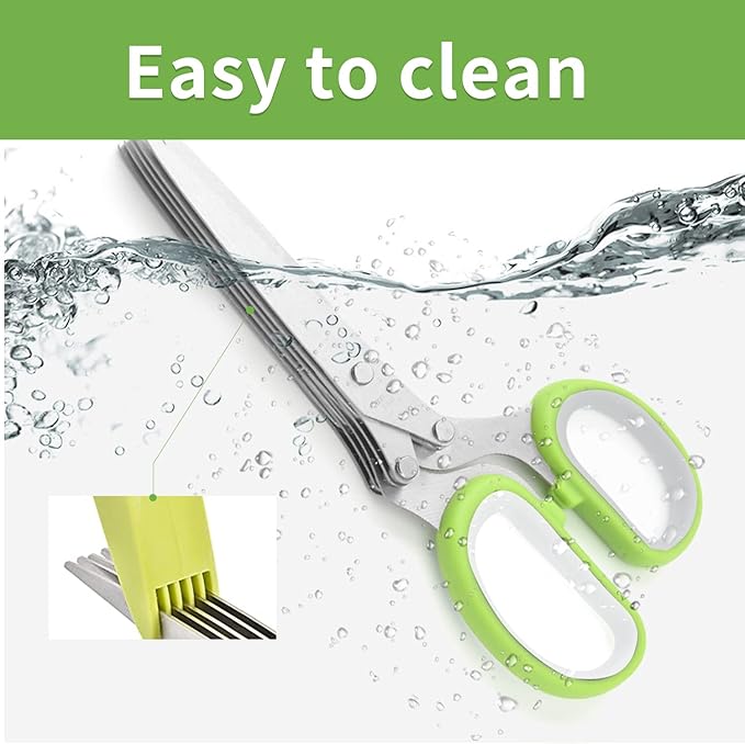 Herb Scissors Set,Multipurpose 5 Blade Kitchen Herb Cutter with Safety Cover and Cleaning Comb for Cutting Shredded Lettuce, Cilantro Fresh, Green Onion Fresh and etc. - Bloomnest