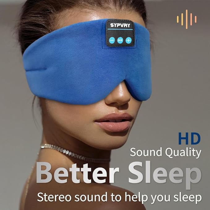 Sleep Mask Bluetooth 5.4 Headphones Soft Wireless Headband Eye Mask Blackout with Microphone (Blue) - Bloomnest