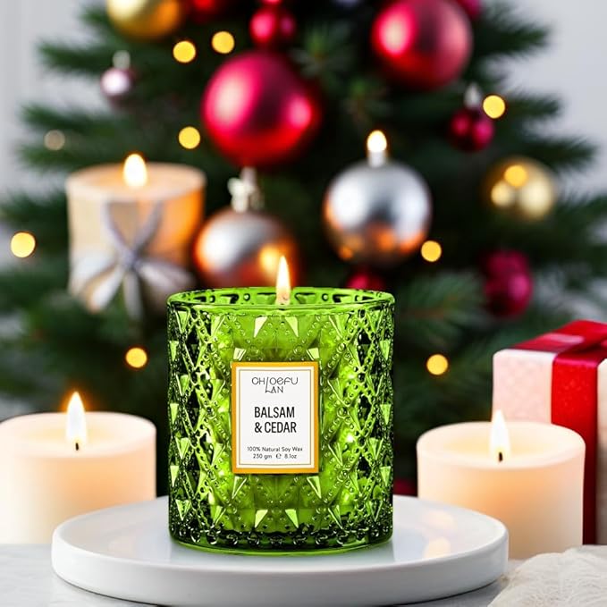 Chloefu LAN Balsam & Cedar Scented Candle Christmas Candles Gift, Christmas Festival Gifts, Large Luxury Scented Soy Jar Candles with up to 55 Hour Long Lasting, Highly Scented, 8.1oz - Bloomnest