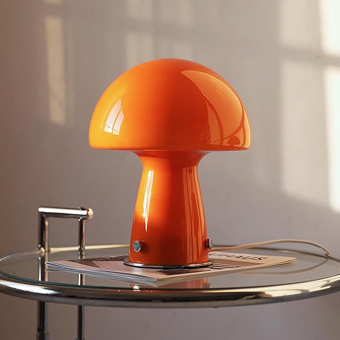 Cute Mushroom Lamp with Glass Lampshade,Small Orange Table Light,Dimmable Led Bedside Lamp,Mid Century Modern Desk Light for Living Room Bedroom - Bloomnest
